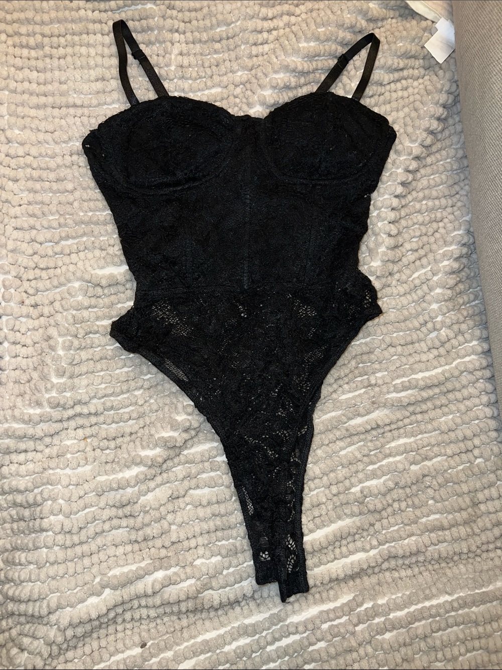 Guess Black Lace Bustier Thong Bodysuit